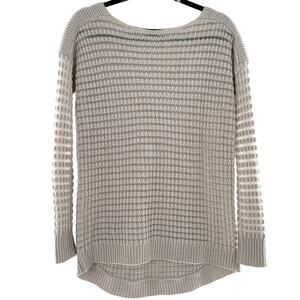 Theory Open Knit Wool Sweater S White Cream Fisherman Capsule Minimalist Travel